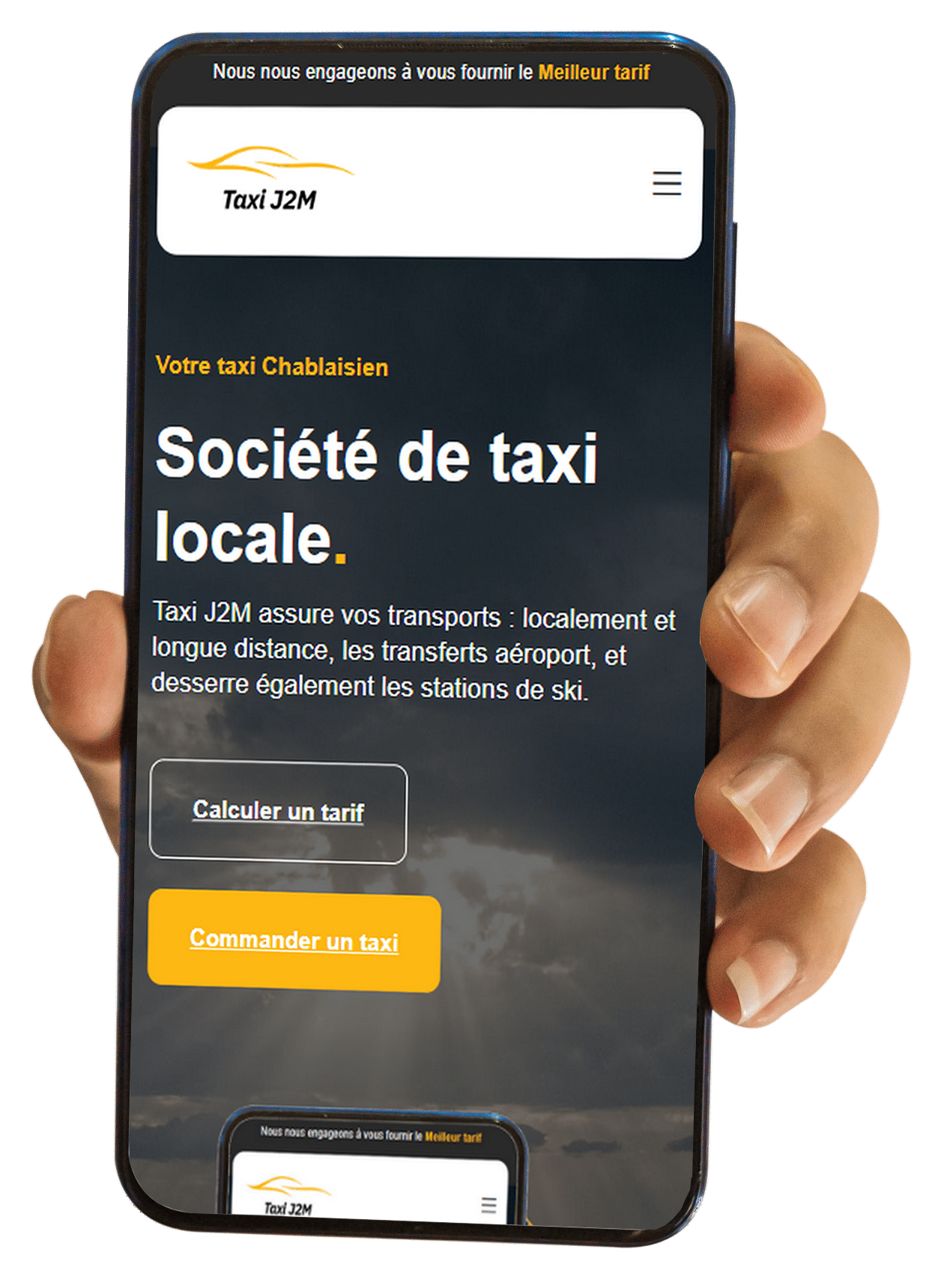 Téléphone montrant le site de Taxi J2M